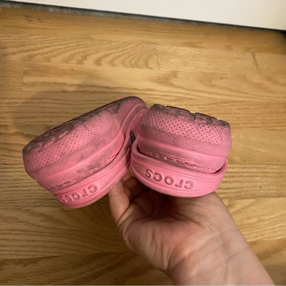 Crocs Pink Fleece Lined Sandals Shoes Sz 12 Kids Girls Youth